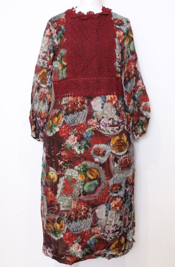 画像1: Jane Marple Dans Le Salon / Art in bloomのレースヨークdayドレス M ワイン O-25-07-27-057-JM-OP-OW-OS (1)