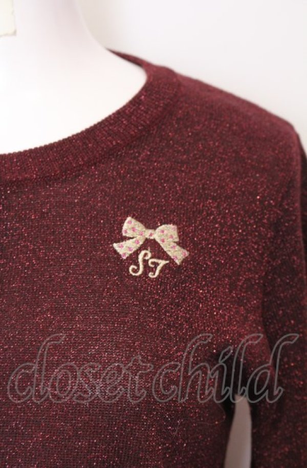 画像2: Shirley Temple / リボン刺繍ラメカーディガン M ワイン O-25-07-27-012-ET-TO-OW-ZT026 (2)