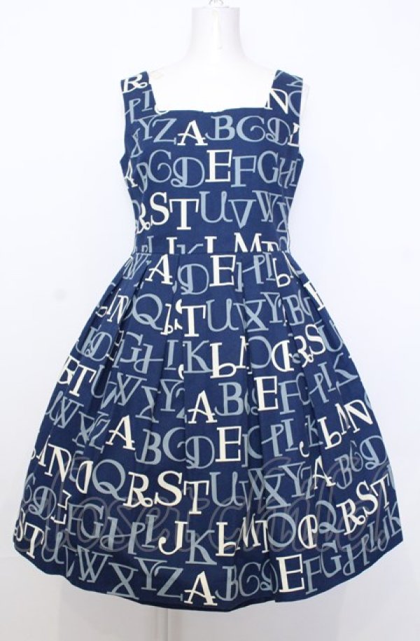 画像1: Jane Marple / アルファベットロゴのスクエアドレス M ネイビー O-25-07-27-028-JM-OP-OW-OS (1)