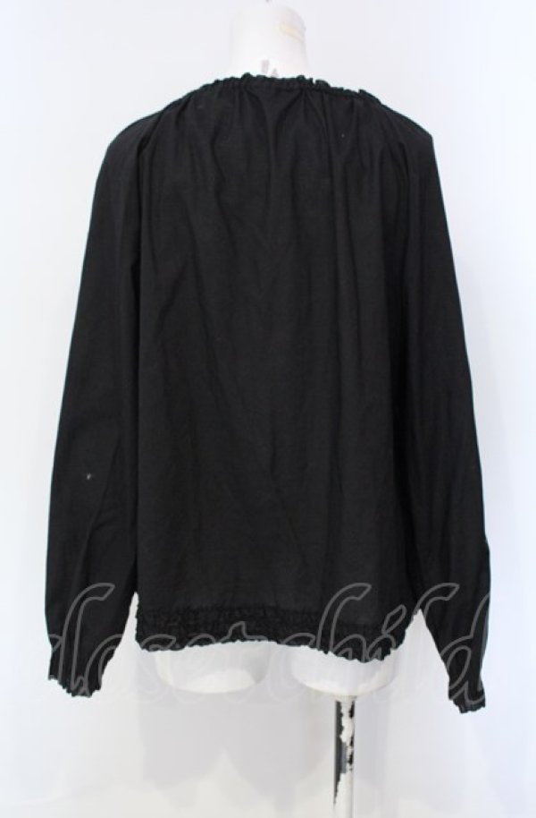 画像3: PINK HOUSE / ピコフリルボーダースクエアネックブラウス  クロ O-25-07-28-035-LO-OP-IG-ZI (3)