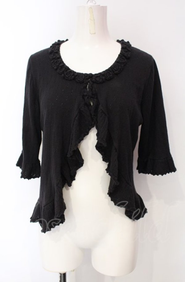 画像1: PINK HOUSE / ローズモチーフ半袖ボレロ  クロ O-25-07-28-039-LO-TO-IG-ZI (1)