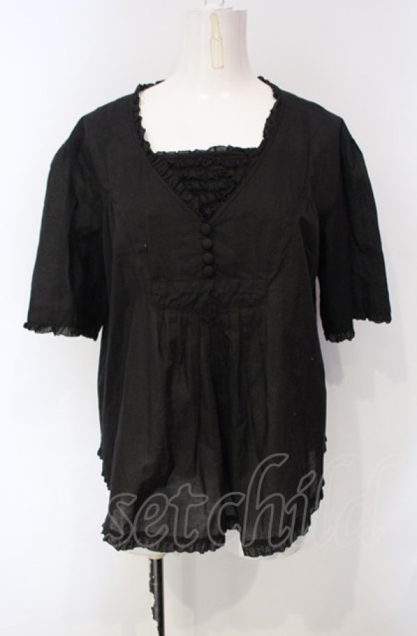 画像1: PINK HOUSE / 三角ネックプルブラウス  クロ O-25-07-28-041-LO-BL-IG-ZI (1)