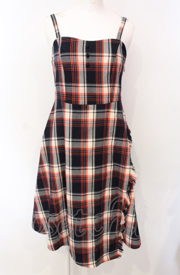 画像1: Fi.n.t / ブランケットチェックフレアージャンスカ  ネイビー O-25-07-28-070-CA-OP-IG-ZT144 (1)