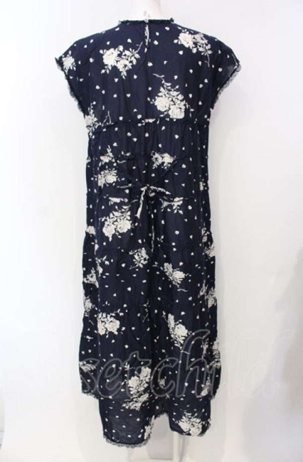 画像3: KANEKO ISAO / ローズシルエットノースリーブ段々ワンピース  ネイビー O-25-07-28-077-EL-OP-IG-ZT057 (3)