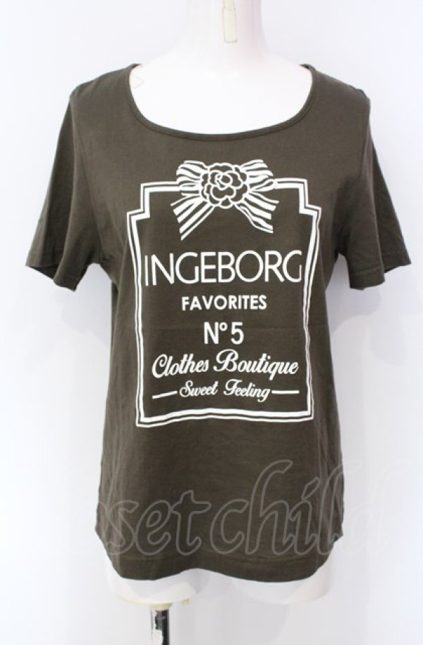 画像1: INGEBORG / リボンカメリアTシャツ L カーキグリーン O-25-07-28-091-LO-TO-OW-ZI (1)