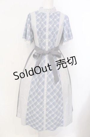 画像: axes femme / チェック切替パッチワークワンピース F サックス O-25-07-28-022-AX-OP-OW-OS