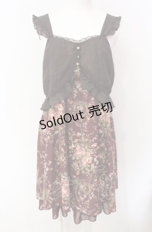 画像1: axes femme / 花柄切替ワンピース  ワイン O-25-07-29-049-AX-OP-IG-OS (1)