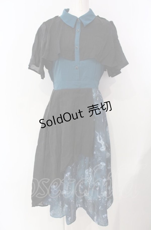 画像1: axes femme POETIQUE / ダークマリンバイカラーワンピース  グリーン×ブラック O-25-07-29-052-AX-OP-IG-OS (1)