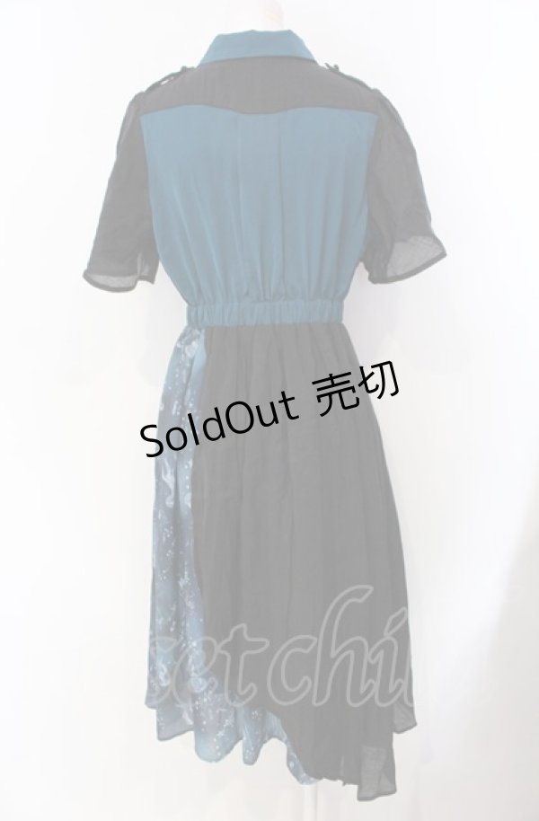 画像3: axes femme POETIQUE / ダークマリンバイカラーワンピース  グリーン×ブラック O-25-07-29-052-AX-OP-IG-OS (3)