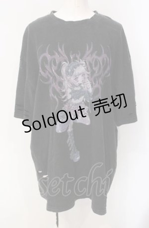 画像: TRAVAS TOKYO / ×kuuaイラスト半袖Tシャツ  ブラック O-25-07-29-055-PU-TS-IG-OS