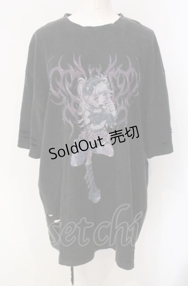 画像1: TRAVAS TOKYO / ×kuuaイラスト半袖Tシャツ  ブラック O-25-07-29-055-PU-TS-IG-OS (1)