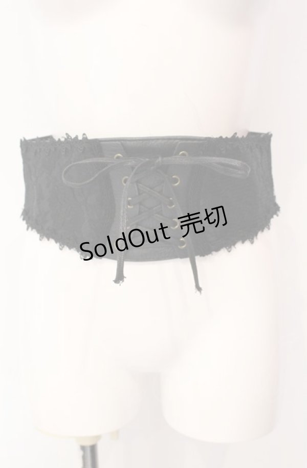 画像1: MR / レースアップコルセットゴムベルト  クロ O-25-07-29-057-GO-ZA-IG-OS (1)