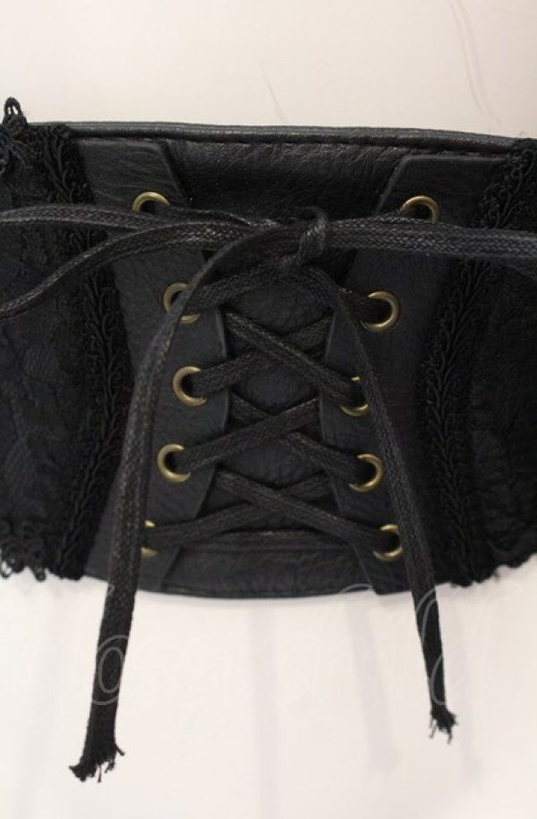 画像2: MR / レースアップコルセットゴムベルト  クロ O-25-07-29-057-GO-ZA-IG-OS (2)