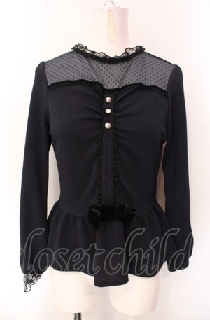画像: axes femme POETIQUE / ドットフロッキーチュール切替カットソー  ネイビー O-25-07-29-060-AX-TO-IG-OS