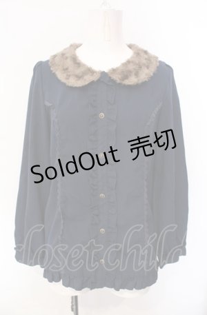 画像: axes femme / ファーカラーブラウス  ネイビー O-25-07-29-061-AX-BL-IG-OS