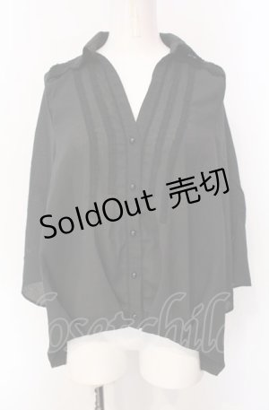 画像: axes femme / シャドーストライプ開襟ブラウス  クロ O-25-07-29-065-AX-BL-IG-OS