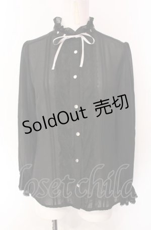 画像: axes femme / 袖プリーツスタンドフリルブラウス M クロ O-25-07-29-067-AX-BL-IG-OS