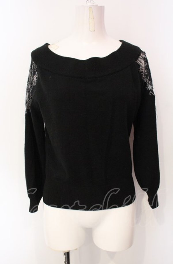 画像1: axes femme / ショルダーレースオフショルニット  クロ O-25-07-29-069-AX-TO-IG-OS (1)