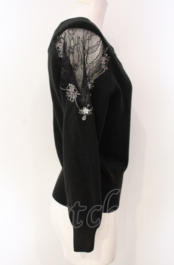 画像2: axes femme / ショルダーレースオフショルニット  クロ O-25-07-29-069-AX-TO-IG-OS (2)