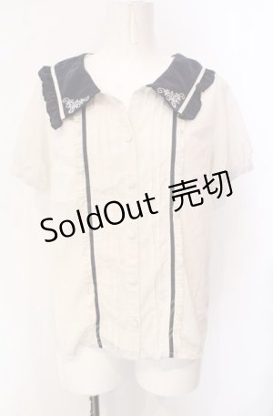 画像: axes femme POETIQUE / 襟刺繍ピンタックブラウス  アイボリー×ネイビー O-25-07-29-071-AX-BL-IG-OS