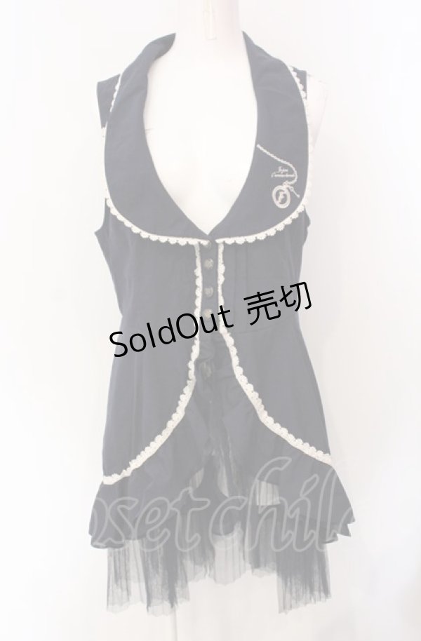 画像1: axes femme / 刺繍入りロングベスト M ネイビー O-25-07-29-073-AX-TO-IG-OS (1)