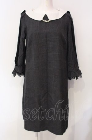 画像: axes femme POETIQUE / グレンチェックショルダーレースワンピース M ダークグレー O-25-07-29-074-AX-OP-IG-OS