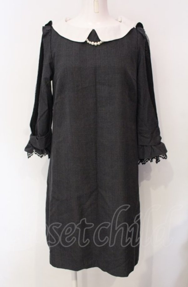 画像1: axes femme POETIQUE / グレンチェックショルダーレースワンピース M ダークグレー O-25-07-29-074-AX-OP-IG-OS (1)