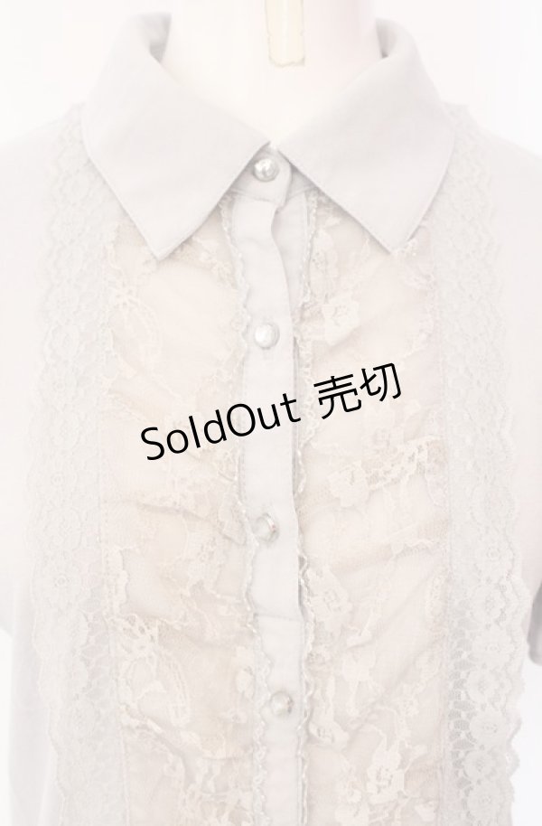 画像2: axes femme / レース配色ブラウス風Tシャツ  グレー O-25-07-29-084-AX-TO-IG-OS (2)