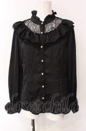 画像: axes femme / ヴィンテージサテンフリルブラウス M クロ O-25-07-29-095-AX-BL-IG-OS