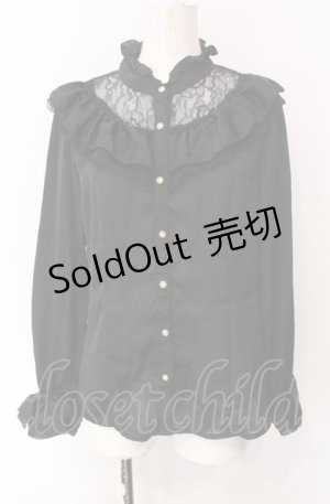 画像: axes femme / ヴィンテージサテンフリルブラウス M クロ O-25-07-29-095-AX-BL-IG-OS