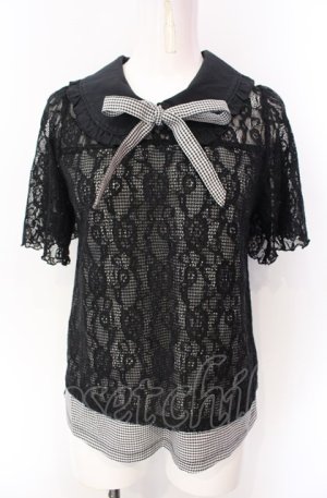 画像: axes femme / ギンガムチェックレースプルオーバー  クロ O-25-07-29-100-AX-TO-IG-OS