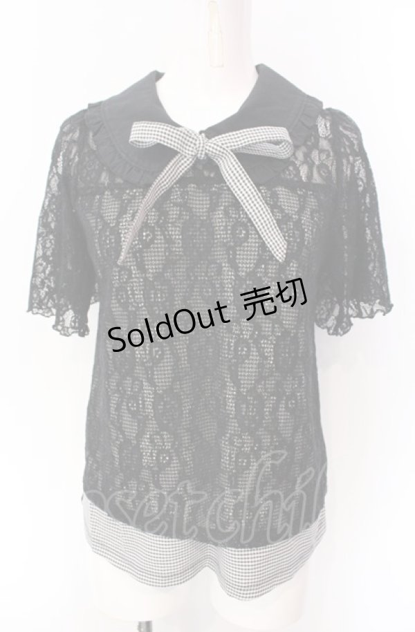 画像1: axes femme / ギンガムチェックレースプルオーバー  クロ O-25-07-29-100-AX-TO-IG-OS (1)