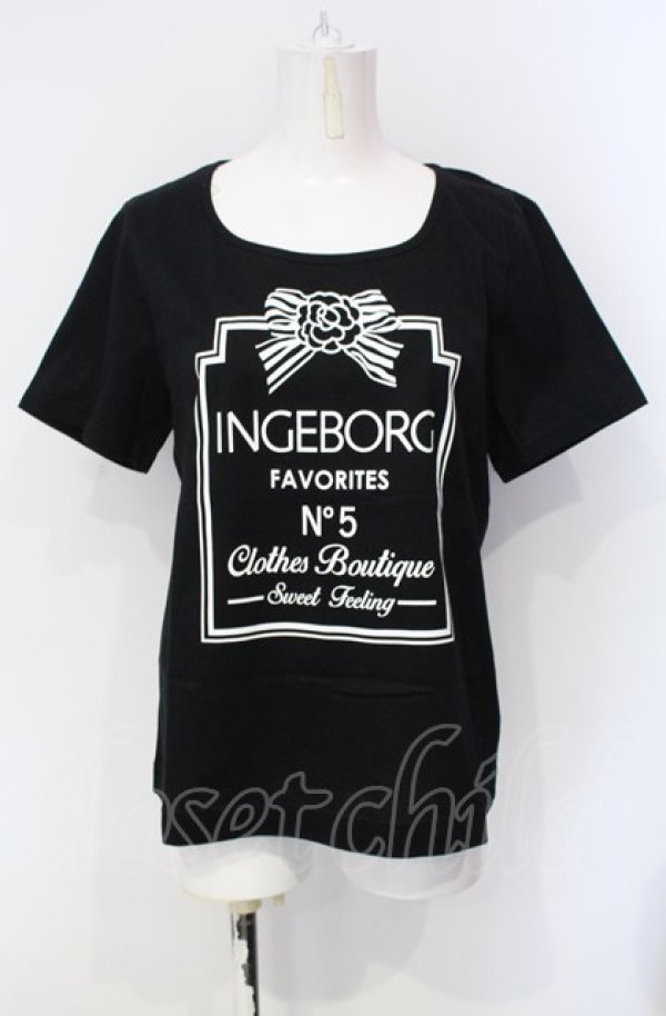 画像1: INGEBORG / リボンカメリアTシャツ 11号 クロ O-25-07-29-002-LO-TO-OW-ZI (1)