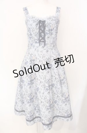 画像: axes femme / ロマンティックローズ柄ジャンパースカート  サックス O-25-07-29-033-AX-OP-IG-OS