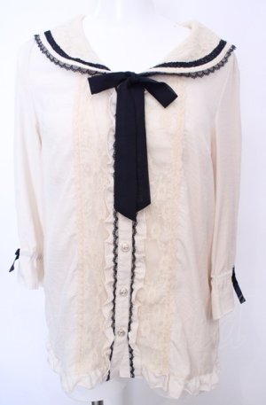 画像: axes femme / セーラーカラーブラウス M キナリ×ネイビー O-25-07-31-034-AX-TO-OW-OS
