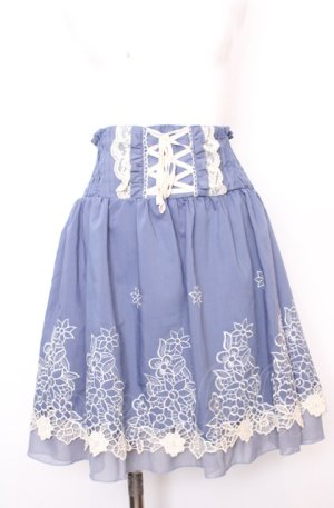 画像: axes femme / 刺繍入りハイウエストスカート M ブルー O-25-07-31-051-AX-SK-OW-OS