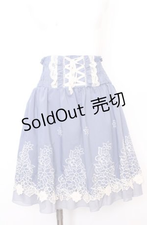 画像: axes femme / 刺繍入りハイウエストスカート M ブルー O-25-07-31-051-AX-SK-OW-OS