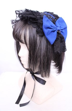 画像: HAPPINYASS / 薔薇モチーフレースアップヘッドドレス  クロ×アオ O-25-07-31-1064-LO-AC-OW-OS