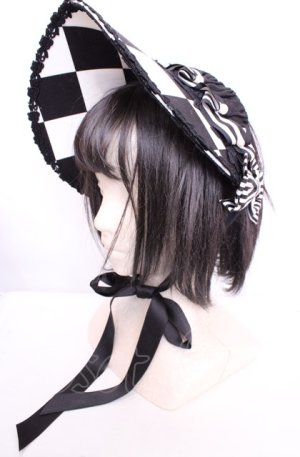 画像: Enchantlic Enchantilly / ダイヤ柄ハーフボンネット  クロ×シロ O-25-07-31-1065-LO-AC-OW-OS