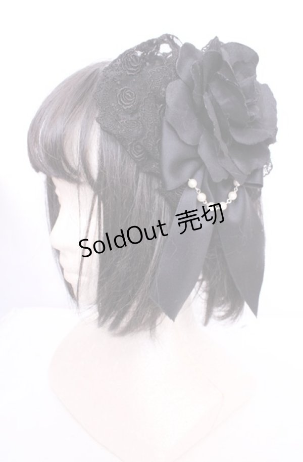 画像1: ATELIER PIERROT / 薔薇レースカチューシャ  ブラック O-25-07-31-1066-EL-TO-OW-OS (1)
