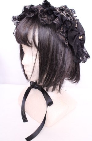 画像: HAPPINYASS / レースアップヘッドドレス  クロ×ゴールド O-25-07-31-1067-LO-AC-OW-OS