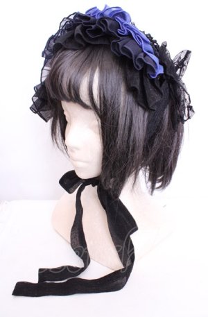 画像: Hoshibako Works / フェリ・ドウ・ロンド　レースシフォンヘッドドレス  クロ×アオ O-25-07-31-1077-LO-AC-OW-OS