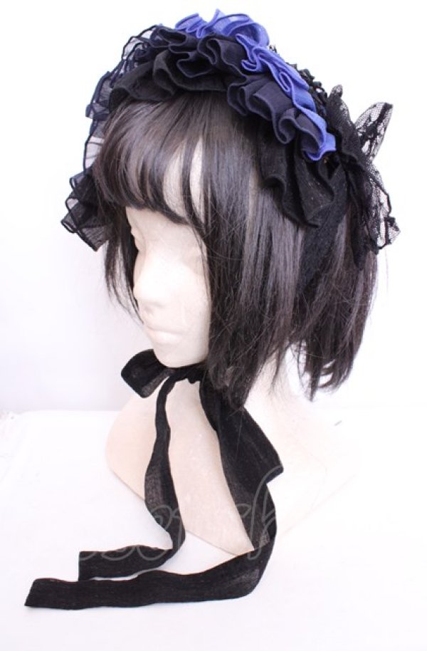 画像1: Hoshibako Works / フェリ・ドウ・ロンド　レースシフォンヘッドドレス  クロ×アオ O-25-07-31-1077-LO-AC-OW-OS (1)