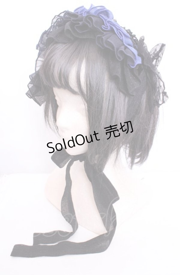 画像1: Hoshibako Works / フェリ・ドウ・ロンド　レースシフォンヘッドドレス  クロ×アオ O-25-07-31-1077-LO-AC-OW-ZT208-F002 (1)