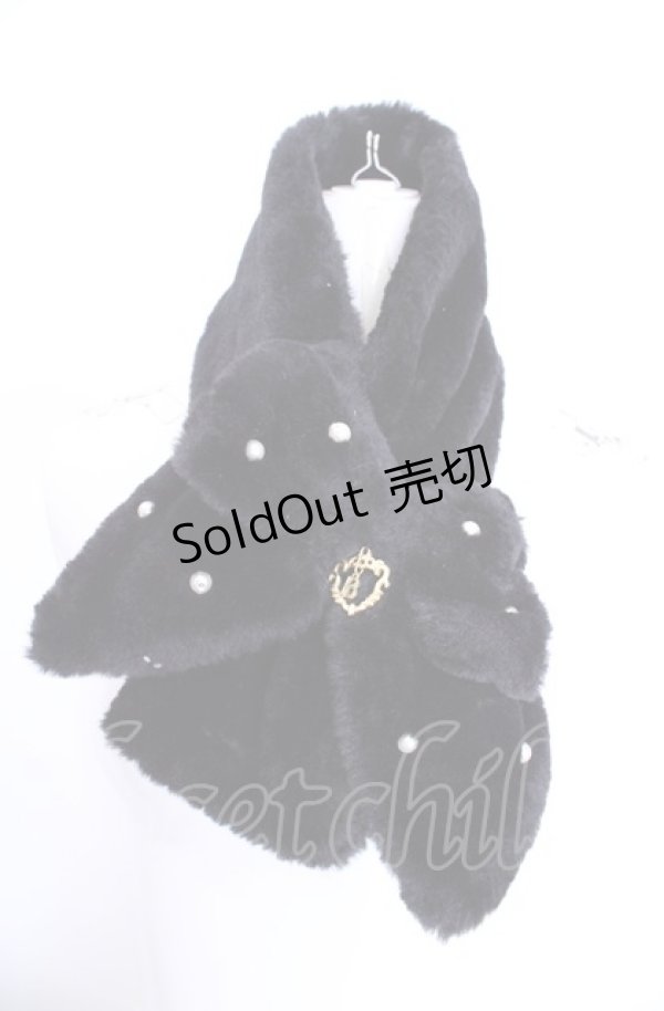 画像1: BABY,THE STARS SHINE BRIGHT / リボンとパールのファーマフラー  クロ O-25-07-31-1085-BA-ZA-OW-ZT274 (1)