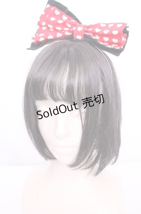 画像1: Dangerous nude / ハートハートリボンカチューシャ  レッド×ホワイト×ブラック O-25-07-31-1104-PU-BG-OW-ZT208-F004 (1)