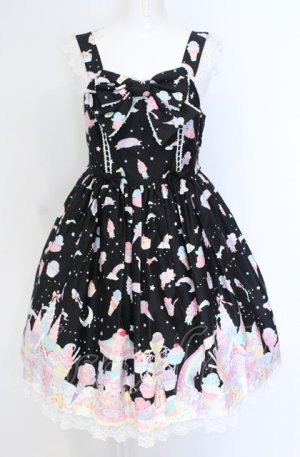 画像: Angelic Pretty / Milky　PlanetリボンジャンパースカートSet  クロ O-25-07-31-1135-AP-OP-OW-OS
