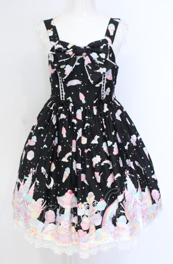 画像1: Angelic Pretty / Milky　PlanetリボンジャンパースカートSet  クロ O-25-07-31-1135-AP-OP-OW-OS (1)