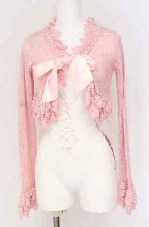 画像: Angelic Pretty / ハート透かしサテンリボンニットボレロ  ピンク O-25-07-31-1154-AP-TO-OW-OS