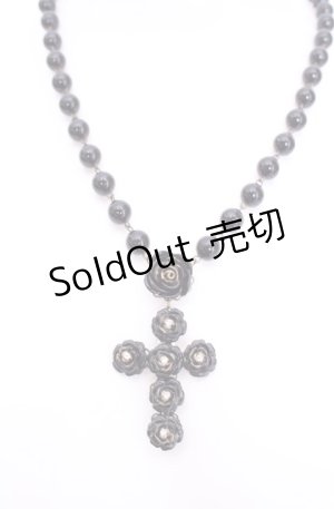 画像: hanakabeads / 黒薔薇クロスのネックレス  クロ O-25-07-31-1019-LO-AC-OW-ZT485-F003